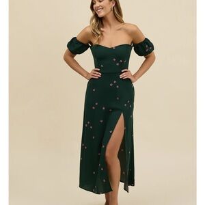 Park & fifth Marian off shoulder green patterned dress size small